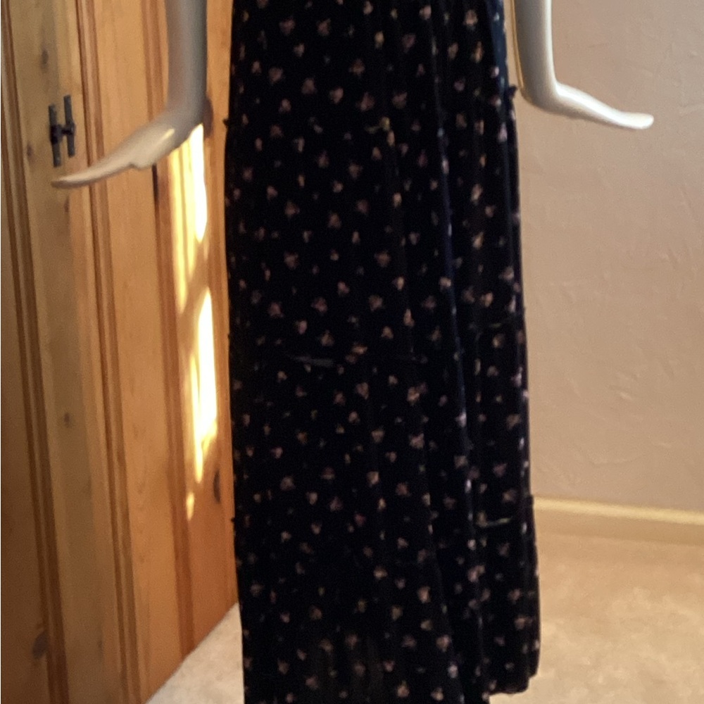 Ultra Flirt Black Maxi Skirt with Tiny Pink Floral Motif